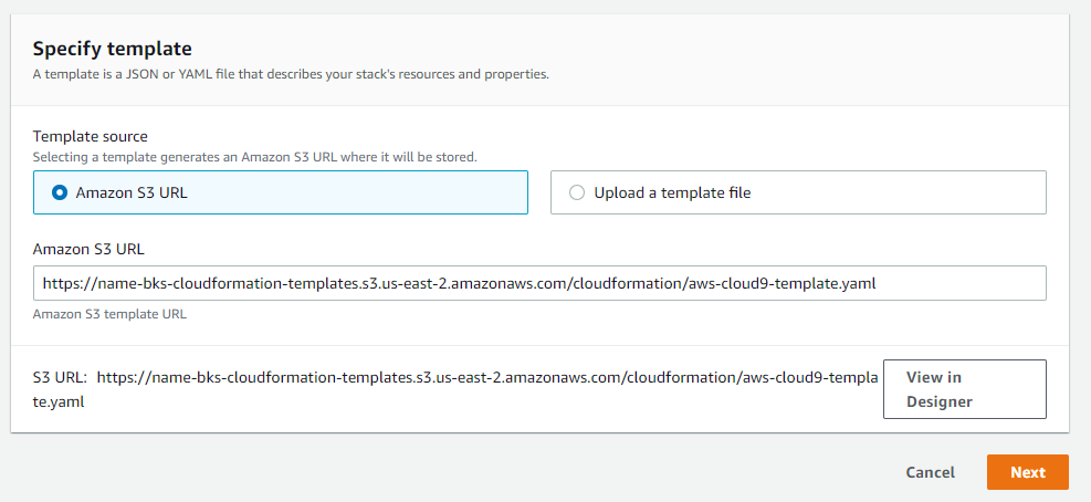 CloudFormation initial screen.